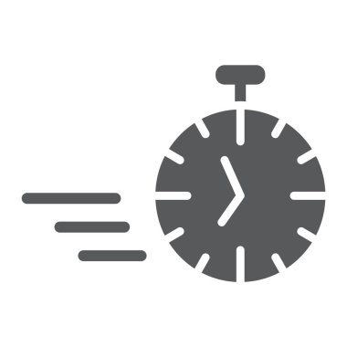 Hızlı kronometre glif simgesi, zaman ve hız, Zamanlayıcı işareti, vektör grafikleri, beyaz zemin üzerinde sağlam bir desen.