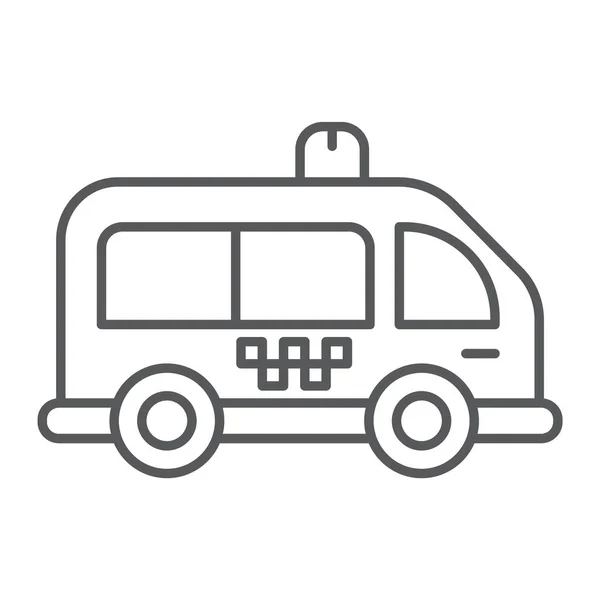 Icono de línea delgada de mini bus, automóvil y coche, signo de minivan, gráficos vectoriales, un patrón lineal sobre un fondo blanco . — Vector de stock