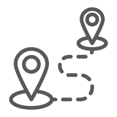 Hedef satırı simgesi, harita ve konum, gezinti PIN işareti, vektör grafikleri, doğrusal model beyaz bir arka plan üzerinde.