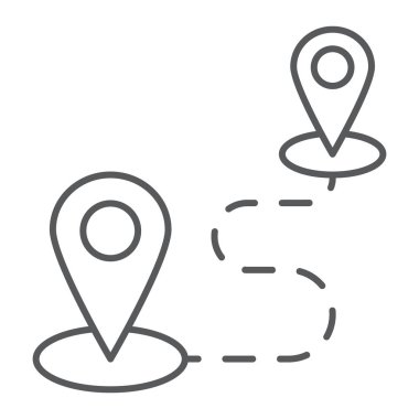 Hedef ince çizgi simgesi, harita ve konum, gezinti PIN işareti, vektör grafikleri, doğrusal model beyaz bir arka plan üzerinde.