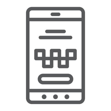 Taksi hareket eden app satırı simgesi, taksi ve Servisi, smartphone işareti, vektör grafikleri, doğrusal model beyaz bir arka plan üzerinde.