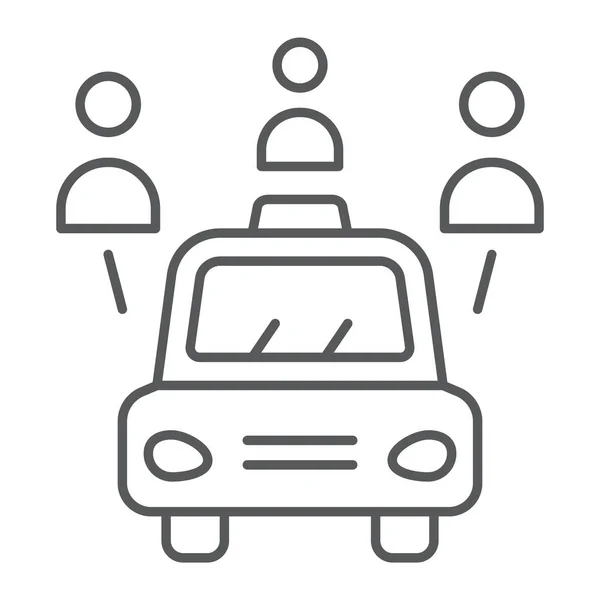 Car-sharing cienka linia ikona, auto i ludzi, samochodów znak, grafika wektorowa, liniowy model na białym tle. — Wektor stockowy