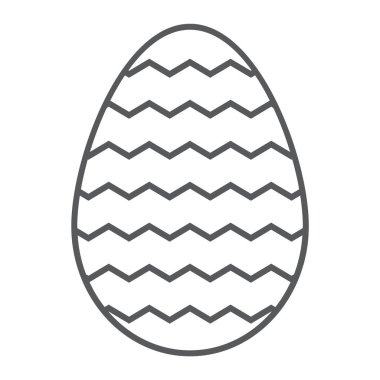 Paskalya yumurtası ince çizgi simgesi, dekorasyon ve Paskalya, çizgili yumurta işareti, vektör grafikleri, doğrusal model beyaz bir arka plan üzerinde.