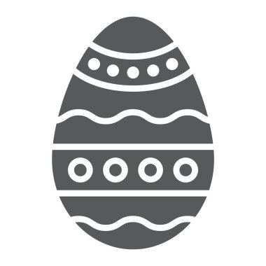 Paskalya yumurtası glif simgesi, dekorasyon ve Paskalya, süslü yumurta işareti, vektör grafikleri, beyaz zemin üzerinde sağlam bir desen.