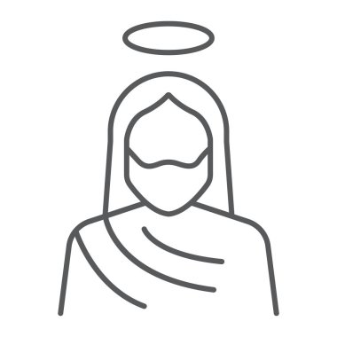 İsa ince çizgi simgesi, Hıristiyanlık ve Tanrı, İsa'nın işareti, vektör grafikleri, doğrusal model beyaz bir arka plan üzerinde.