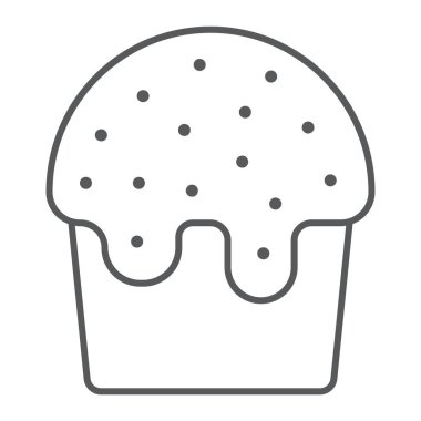 Paskalya kek ince çizgi simgesi, gıda ve Paskalya, Paskalya tatlılar imzalayın, vektör grafikleri, doğrusal model beyaz bir arka plan üzerinde.