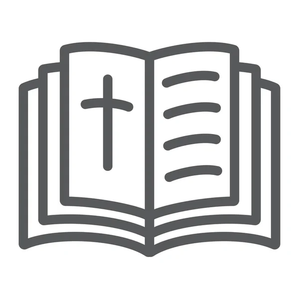 Ikone der Heiligen Bibel, Religion und Buch, Buch mit Kreuzzeichen, Vektorgrafik, ein lineares Muster auf weißem Hintergrund. — Stockvektor