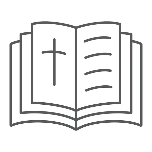 Sacra Bibbia icona linea sottile, religione e libro, libro con croce segno, grafica vettoriale, un modello lineare su sfondo bianco . — Vettoriale Stock