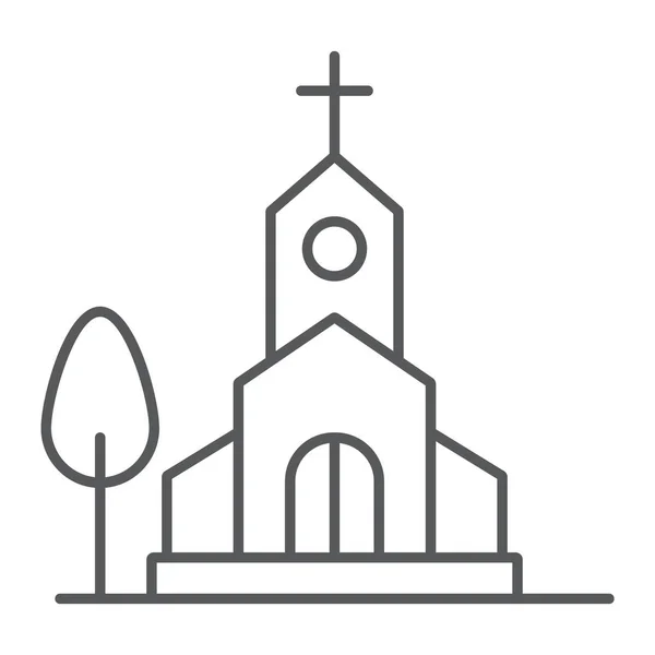 Тонкая линия икона церкви, религия и здание, знак часовни, векторная графика, линейный узор на белом фоне . — стоковый вектор