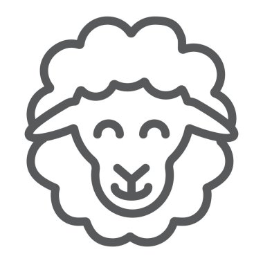 Koyun ve kutsal kişilerin resmi, hayvan hattı kırsal, işareti, vektör grafikleri, doğrusal model beyaz bir arka plan üzerinde kuzu.