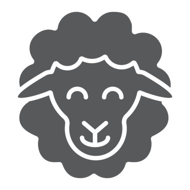 Koyun glif simgesi, hayvan ve kırsal, kuzu işareti, vektör grafikleri, beyaz zemin üzerinde sağlam bir desen.