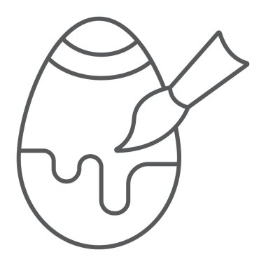 Yumurta dekorasyon ince çizgi simgesi, Paskalya ve dekor, fırça ve yumurta imzalayın, vektör grafikleri, doğrusal model beyaz bir arka plan üzerinde.