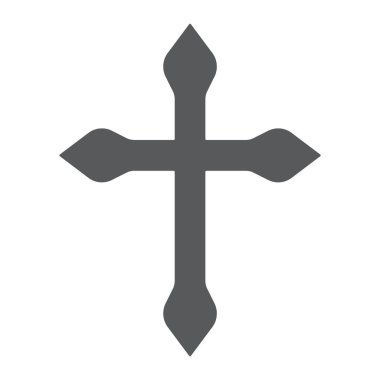 Din çapraz glif simgesi, christian ve Katolik, haç işareti, vektör grafikleri, beyaz zemin üzerinde sağlam bir desen.