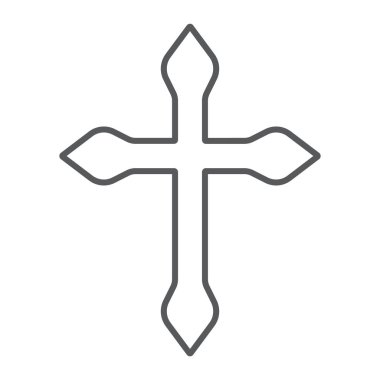 Din çapraz ince çizgi simgesi, christian ve Katolik, haç işareti, vektör grafikleri, doğrusal model beyaz bir arka plan üzerinde.