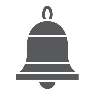 Zil glif simgesini, yüzük ve alarm, alarm işareti, vektör grafikleri, beyaz zemin üzerinde sağlam bir desen.