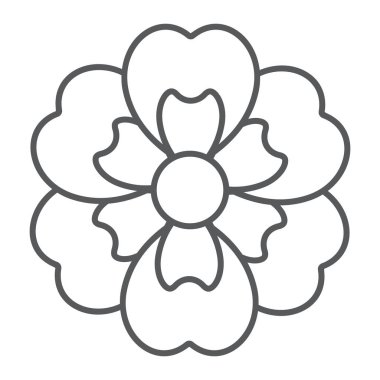 Çiçek ince çizgi simgesi, çiçek ve bitki, çiçek işareti, vektör grafikleri, doğrusal model beyaz bir arka plan üzerinde.