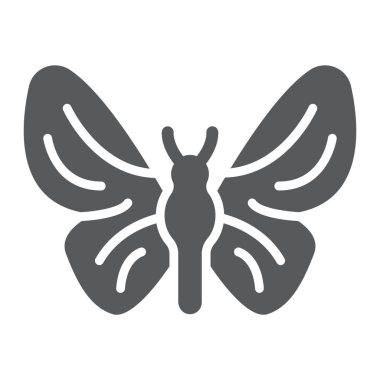 Kelebek glif simgesi, doğa ve sinek, böcek işareti, vektör grafikleri, beyaz zemin üzerinde sağlam bir desen.