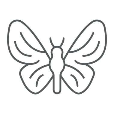 Kelebek ince çizgi simgesi, doğa ve sinek, böcek işareti, vektör grafikleri, doğrusal model beyaz bir arka plan üzerinde.