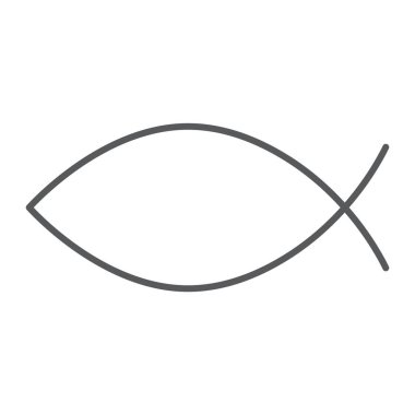 Hıristiyan balık ince çizgi simgesi, dini ve vektör grafikleri, doğrusal model beyaz bir arka plan üzerinde sembol, İsa'nın balık işareti.