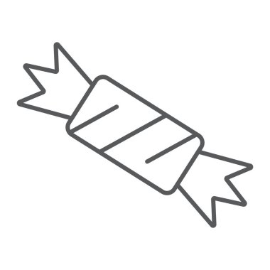 Şeker ince çizgi simgesi, tatlılar ve karamel, tatlı işareti, vektör grafikleri, doğrusal model beyaz bir arka plan üzerinde.