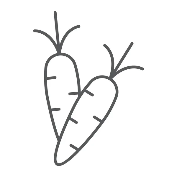Zanahoria icono de línea delgada, vegetales y alimentos, signo de raíz, gráficos vectoriales, un patrón lineal sobre un fondo blanco . — Vector de stock