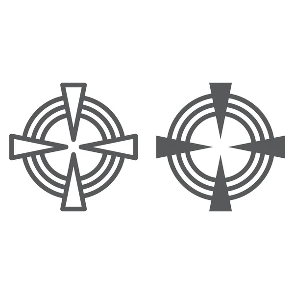 Ziellinie und Glyphen-Symbol, Spiel und Ziel, Fokuszeichen, Vektorgrafik, ein lineares Muster auf weißem Hintergrund. — Stockvektor