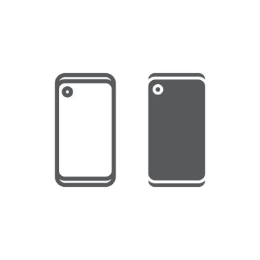 Selfie kamera satır ve karakter simgesi, aygıt ve iletişim, smartphone için ekran delik işareti, vektör grafikleri, doğrusal model beyaz bir arka plan üzerinde.