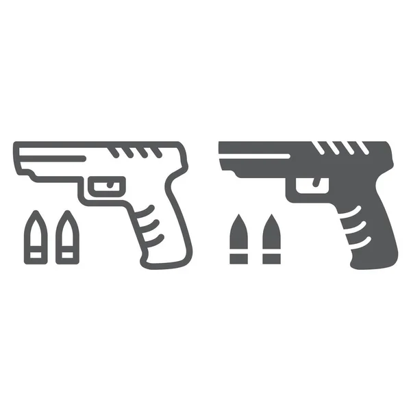 Shooter línea de juego y glifo icono, juego y juego, signo de pistola, gráficos vectoriales, un patrón lineal sobre un fondo blanco . — Archivo Imágenes Vectoriales