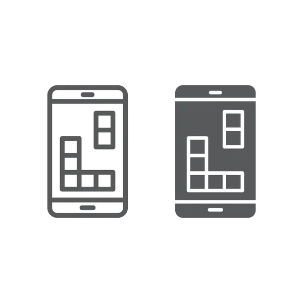 Παιχνίδι γραμμή και glyph εικονίδιο κινητού, συσκευή και παιχνίδι, σημάδι smartphone, διανυσματικά γραφικά, ένα γραμμικό σε λευκό φόντο. — Διανυσματικό Αρχείο