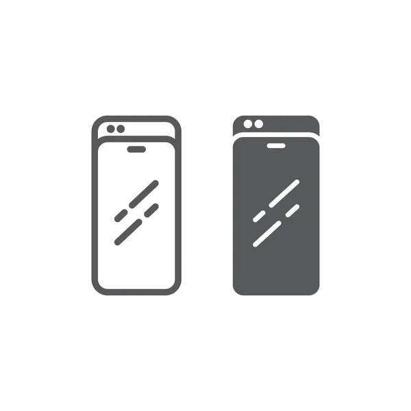 Ρυθμιστικό smartphone γραμμή και glyph εικονίδιο, τεχνολογίας και επικοινωνίας, σύνδεσης κινητού τηλεφώνου, διανυσματικά γραφικά, ένα γραμμικό σε λευκό φόντο. — Διανυσματικό Αρχείο