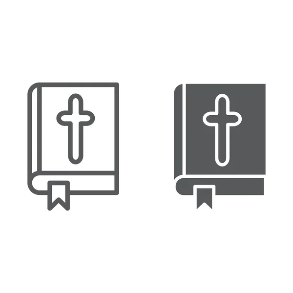 圣经线和字形图标, 教会和宗教, 书与交叉标志, 向量图表, 线性样式在白色背景. — 图库矢量图片