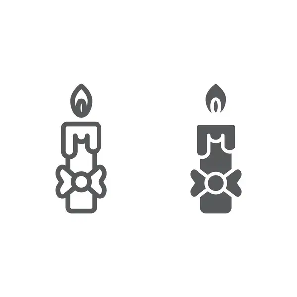 Línea de vela e icono de glifo, fuego y luz, signo de llama, gráficos vectoriales, un patrón lineal sobre un fondo blanco . — Vector de stock