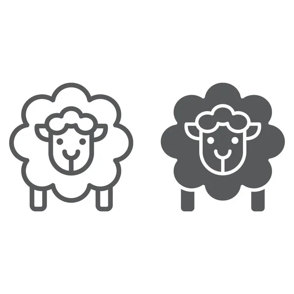 Sheep line and glyph icon, wool and animal, lamb sign, vector graphics, a linear pattern on a white background. — Stock Vector