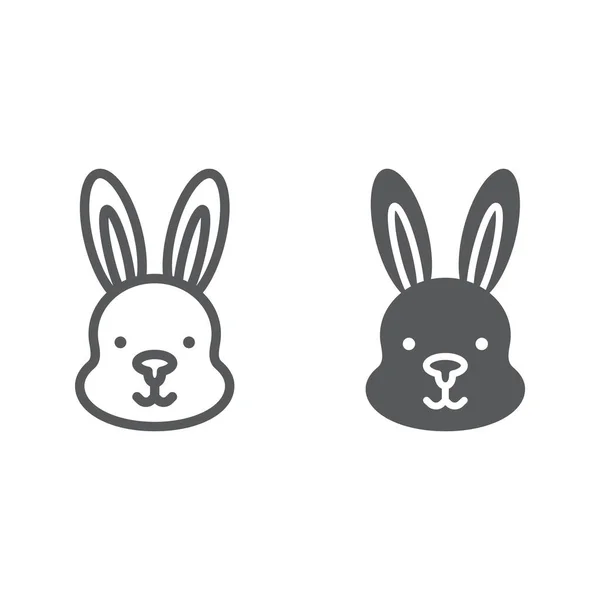 Ligne de lapin et icône de glyphe, lièvre et animal, signe lapin, graphiques vectoriels, un motif linéaire sur un fond blanc . — Image vectorielle