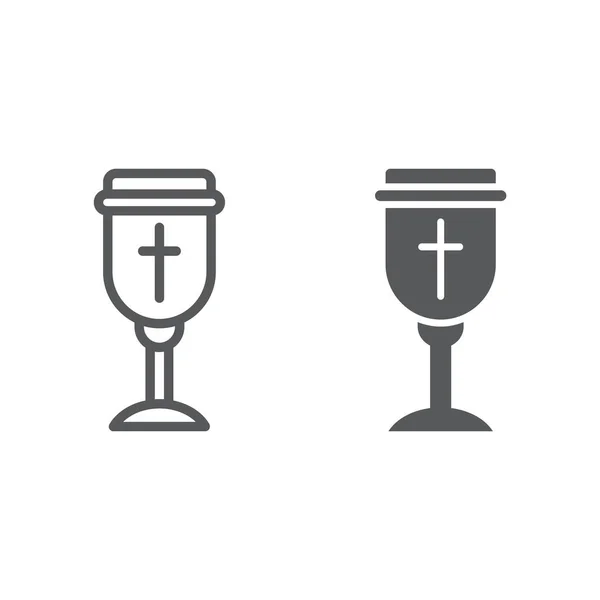 Ligne de calice sainte et icône de glyphe, chrétien et tasse, signe de gobelet, graphiques vectoriels, un motif linéaire sur un fond blanc . — Image vectorielle