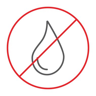 Hiçbir su ince bir çizgi simgesi, yasak ve vektör grafikleri, doğrusal bir desen beyaz zemin üzerine sıvı, su yok,.