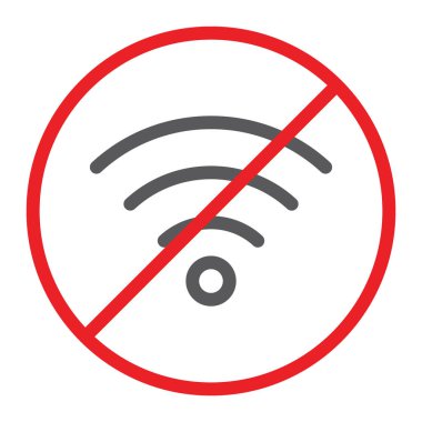 Yok wifi satırı simgesi, yasak ve yasak, yasak Internet kayıt, vektör grafikleri, doğrusal model beyaz bir arka plan üzerinde.