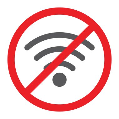 Yok wifi glif simgesi, yasak ve yasak, yasak Internet kayıt, vektör grafikleri, beyaz zemin üzerinde sağlam bir desen.