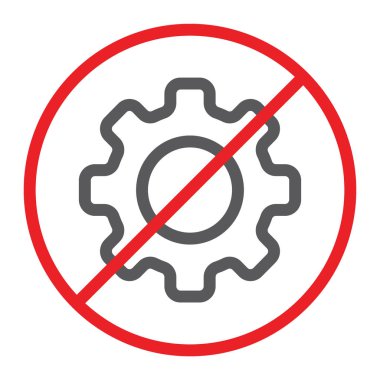 Hiçbir dişli satırı simgesi, yasak ve vektör grafikleri, doğrusal model beyaz bir arka planda eps 10 yasağı, dişli bir iz yok,.