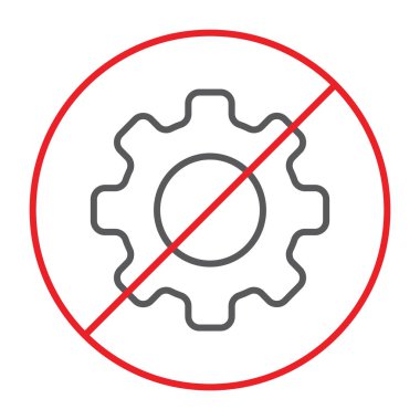 Hiçbir dişli satırı simgesi ince, yasak ve yasak, dişli bir iz yok, vektör grafikleri, doğrusal model beyaz bir arka plan üzerinde.