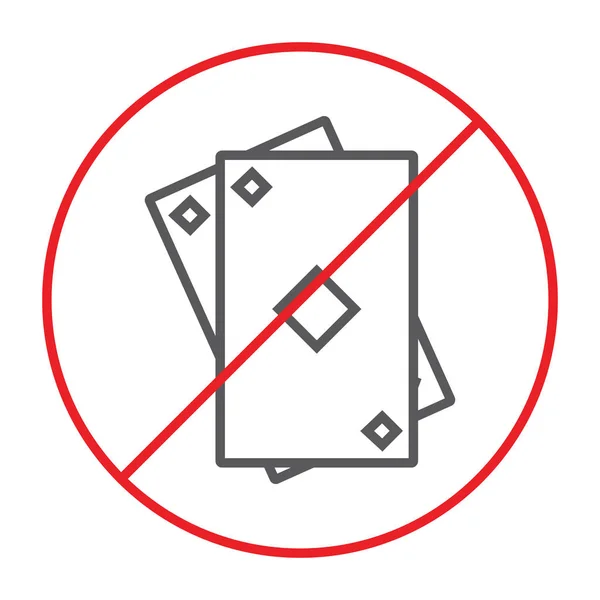 Geen gokken dunne lijn pictogram, verboden en verboden, geen speelkaarten ondertekenen, vector graphics, een lineair patroon op een witte achtergrond. — Stockvector