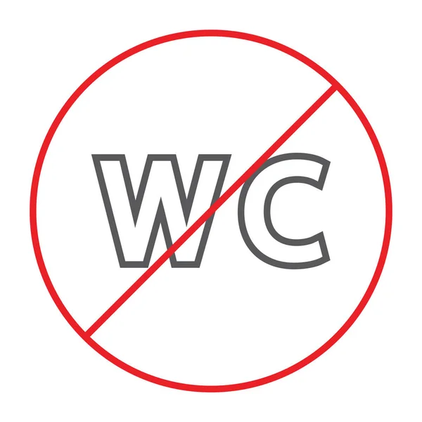 Geen wc dunne lijn pictogram, verboden en gesloten, geen toilet ondertekenen, vector graphics, een lineair patroon op een witte achtergrond. — Stockvector