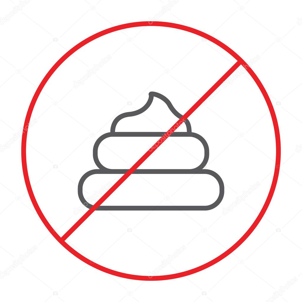 No poop thin line icon, prohibited and forbidden, do not walking of pets sign, vector graphics, a linear pattern on a white background.