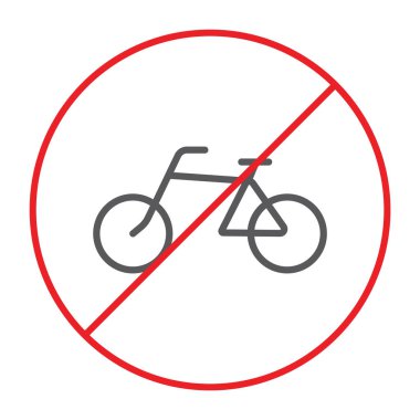 İmzalayın, vektör grafikleri, doğrusal model beyaz bir arka plan üzerinde hiçbir Bisiklet ince çizgi simgesi, yasak ve düzenleme, hiçbir döngüsü.
