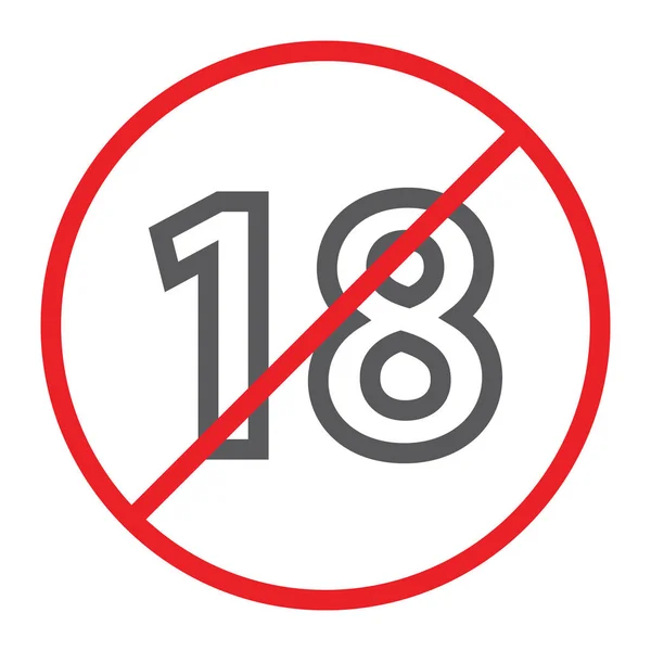No 18 플러스 라인 아이콘, 금지와 금지, 나이 제한 표시, 벡터 그래픽, 흰색 배경에 선형 패턴. — 스톡 벡터