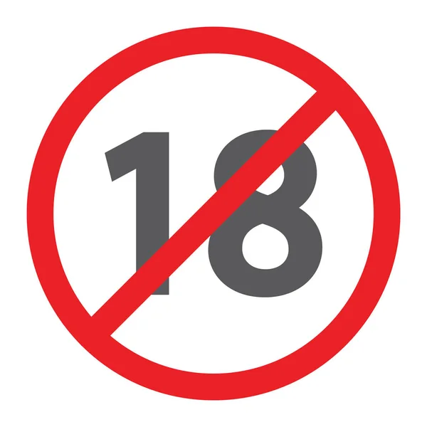 No 18 プラス グリフ アイコン、禁止および禁止、年齢制限標識、ベクトル グラフィックス、白い背景の上の固体パターン. — ストックベクタ
