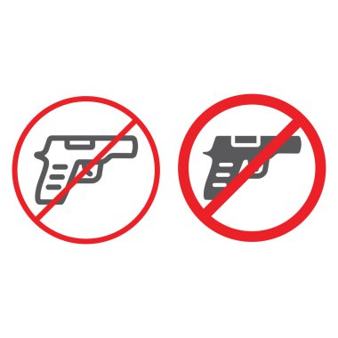 Hiçbir yasak silah satır ve glif kutsal kişilerin resmi ve vektör grafikleri, beyaz bir arka plan üzerinde doğrusal bir desen kısıtlama, silah yok,.