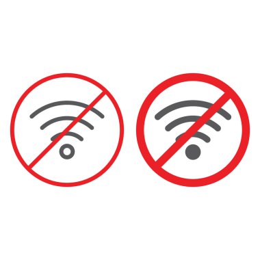 Yok wifi satır ve karakter simgesi, yasak ve yasak, yasak Internet kayıt, vektör grafikleri, doğrusal model beyaz bir arka plan üzerinde.