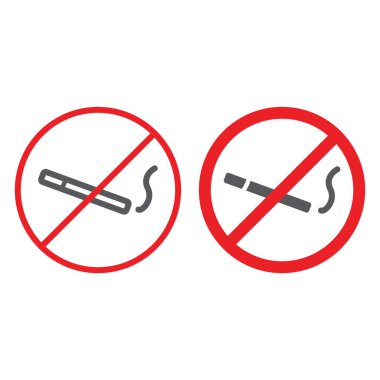Yok yasaktır simgesi, çizgi ve glif yasak ve yasak, Sigara yok, vektör grafikleri, doğrusal model beyaz bir arka plan üzerinde.