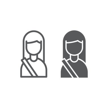 Yolcu satır ve karakter simgesi, insan ve vektör grafikleri, doğrusal model beyaz bir arka plan üzerinde taksi, kız işareti,.